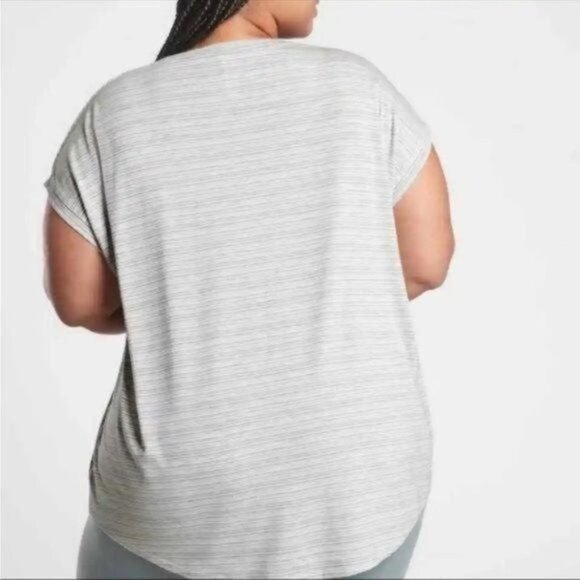 Athleta Cloudlight Stratus Women's Extra Large Gray White Striped Cap Sleeve Tee - Picture 2 of 9